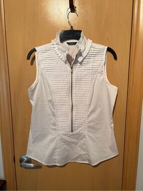 Autograph New York sleeveless white blouse pleated/pintuck front panel, Size S